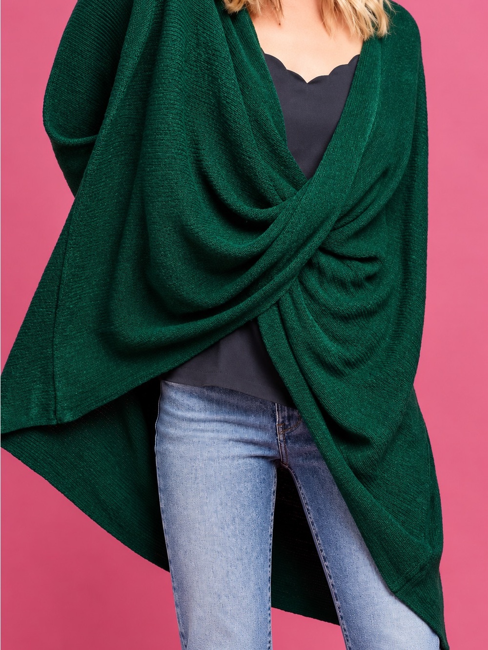 Anthropologie Sleeping on Snow Green Draped Wrap Sweater Dolman Luxury One Size